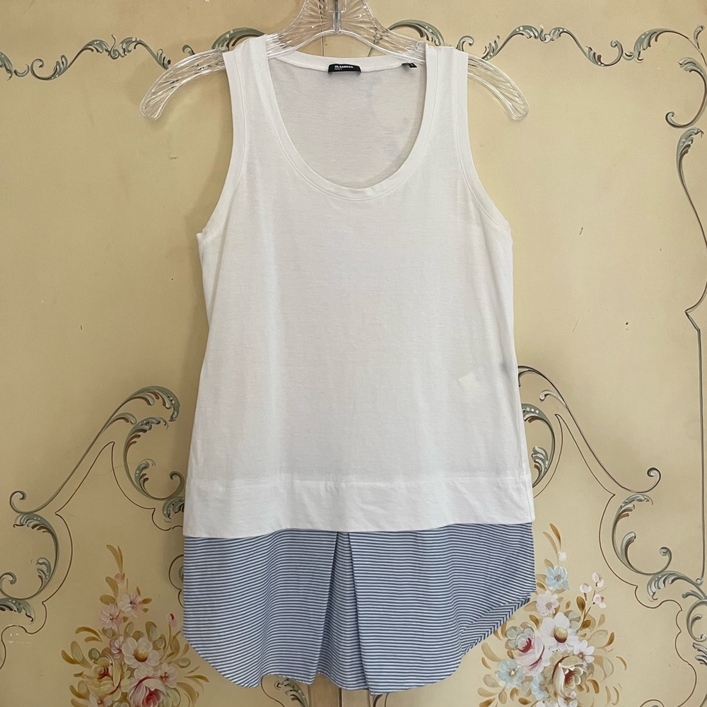Jil Sander Navy - White and Blue Pin Stripe Tank